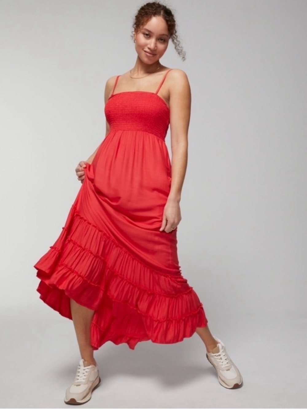 Soma Rayon Challis Red Vamp Convertible Sleeveless Smocked Maxi Dress M NEW